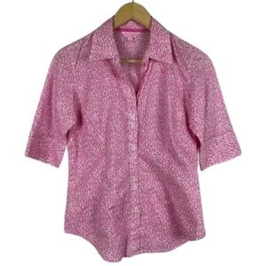 Lilly Pulitzer Floral Button Down 3/4 Sleeve Shirt Sz 6 / Small